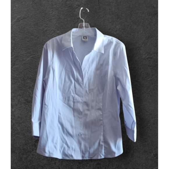 Anne Klein Top Women Purple Pinstripe Long Slv Collared Button Front 100% Cotton - Picture 1 of 9